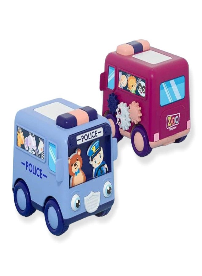GoldiMec Cartoon Police Bus for Kids & Pull Back Action Bus Toy | No Batteries Required Cute Bus | Friction Powered Bus - Multicolor - Image 5